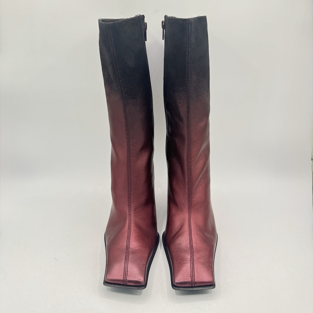 Miista Pearl Boots Women's Size 8.5 EU 39 Red Metallic Leather Black Suede Ombré - Picture 11 of 13